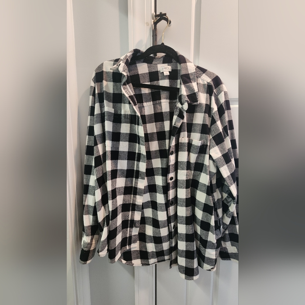 Jcrew Plaid Black And White Size Large